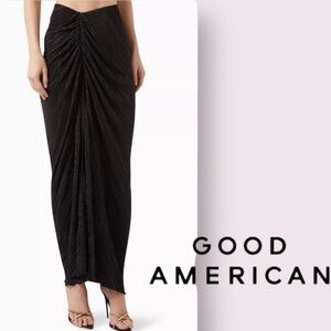 Good American x Revolve Always Fits Plissé Ribbed Maxi Sarong Skirt Black 5/6